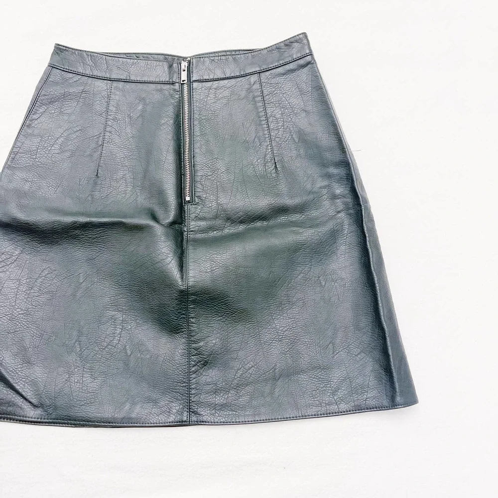 Zara A Line Short Faux Leather Skirt Dk Green SZ XS